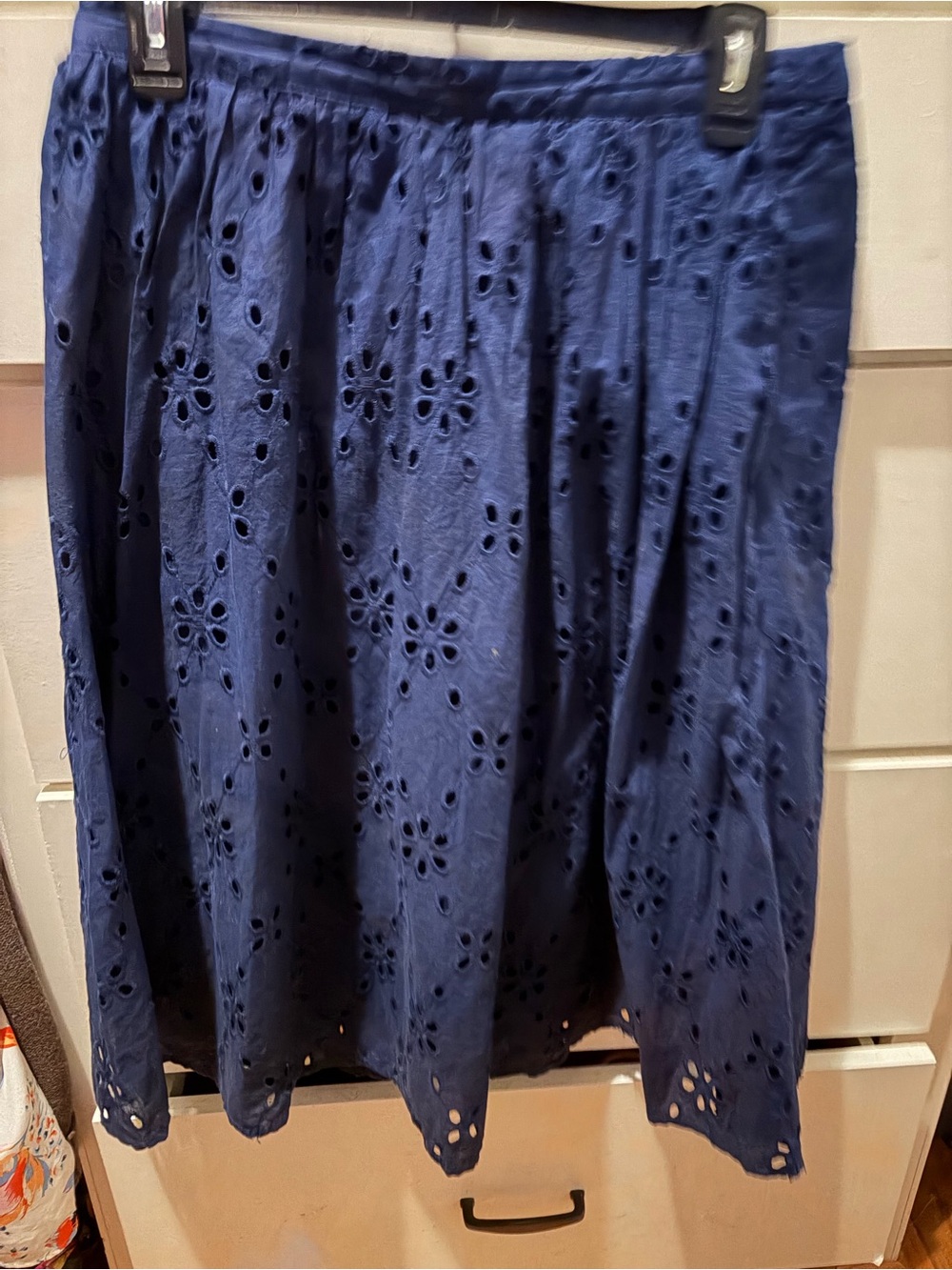 J. Crew Factory Navy Eyelet Midi Skirt
